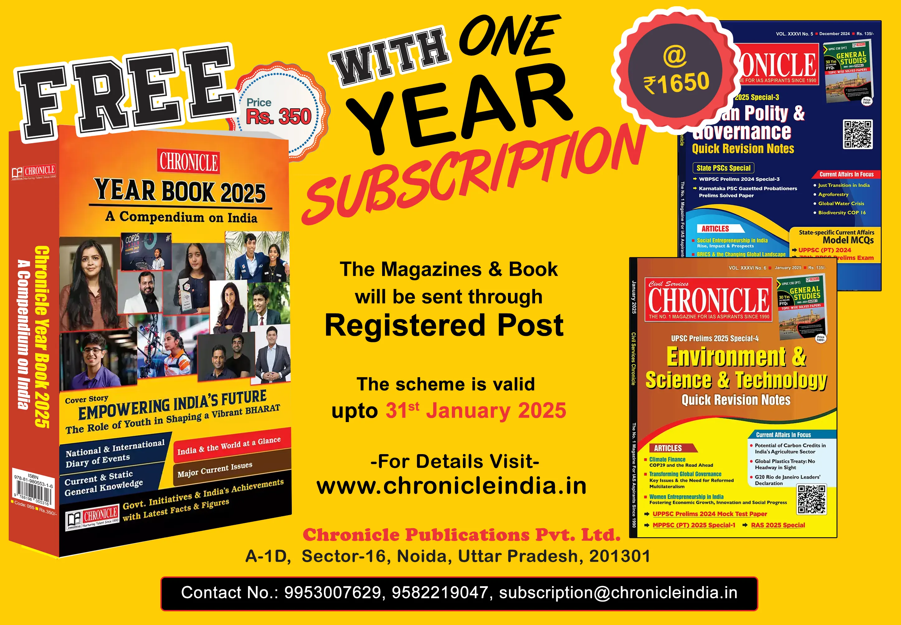 One Year Subscription Of Civil Services Chronicle Get A ‘FREE’ Copy Of Chronicle Yearbook 2025 - A Compendium On India