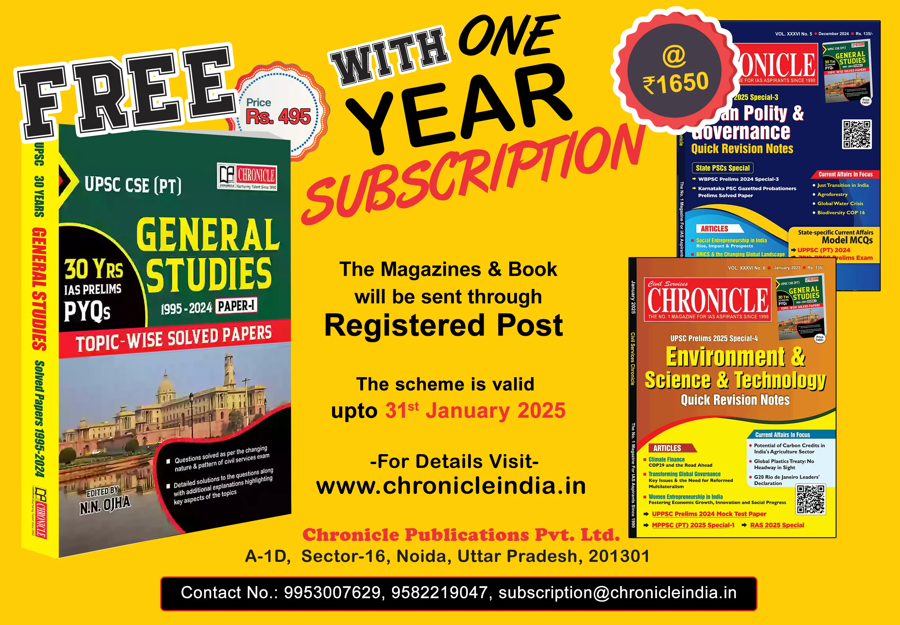 One Year Subscription Of Civil Services Chronicle Get A ‘FREE’ Copy Of 30 Years Solved Paper Book Of General Studies For UPSC Prelims